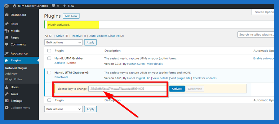 18-now your utm grabber v3 plugin is activated and need to put your licence key.png