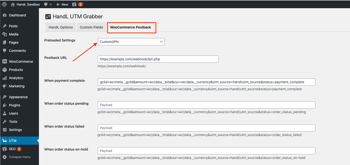 1-select-woocommerce-postback-from-UTM-menu-and-select-custom.png