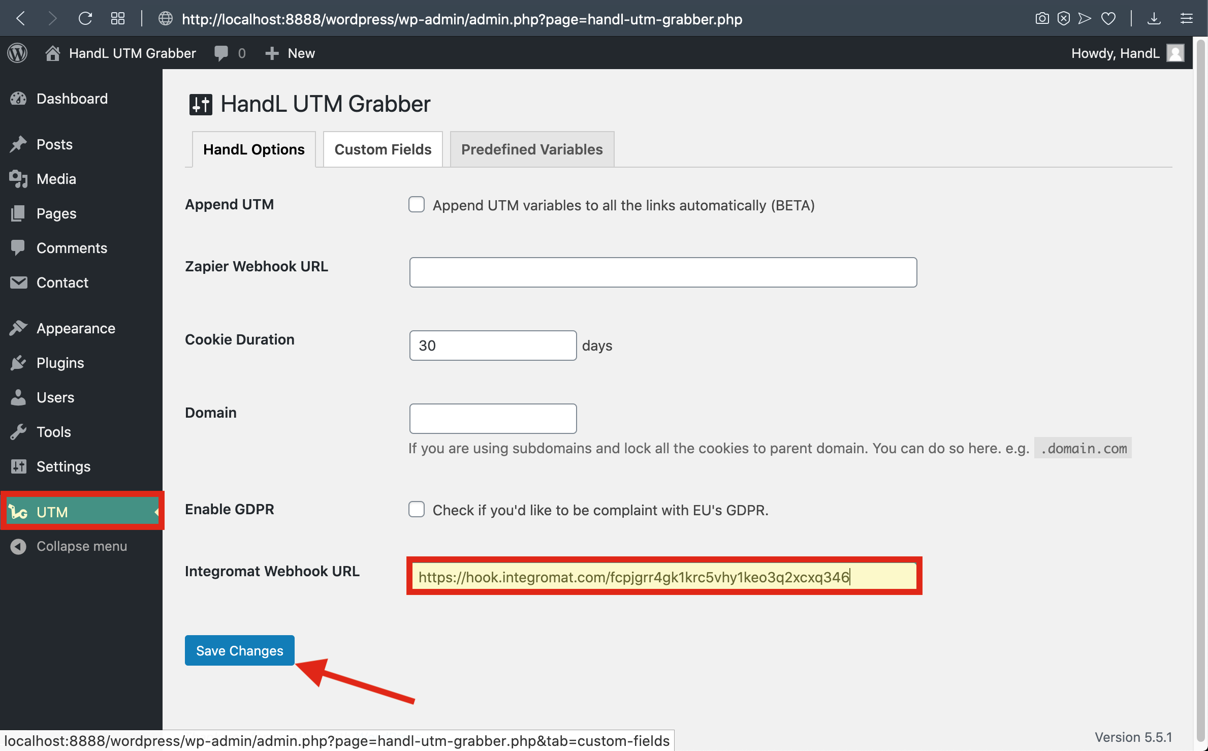 CF7INT 6-)Paste The Webhook URL that you copied before to the Integromat section From UTM Settings.png