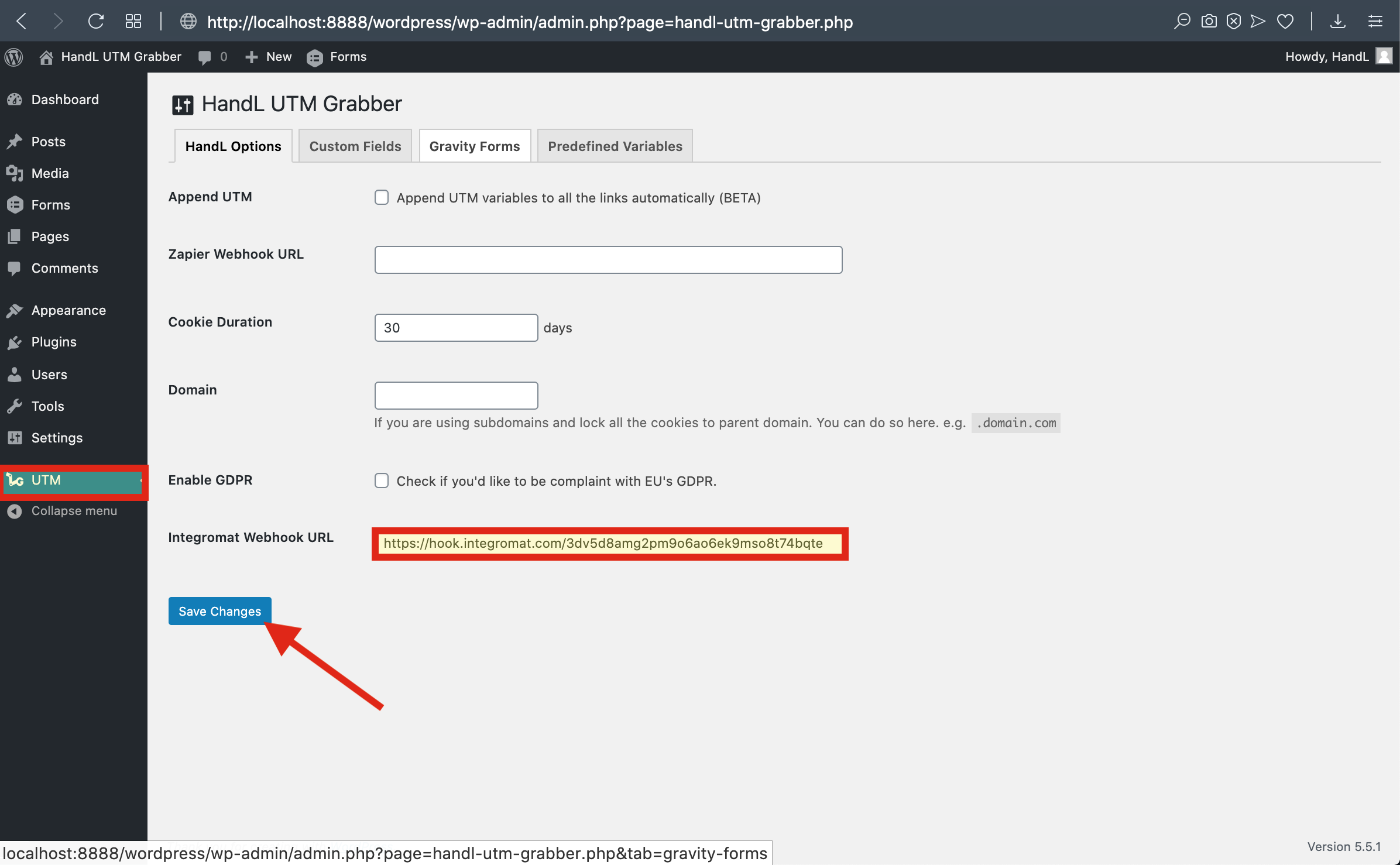 GFINT 6-)Paste The Webhook URL that you copied before to the Integromat section From UTM Settings.png