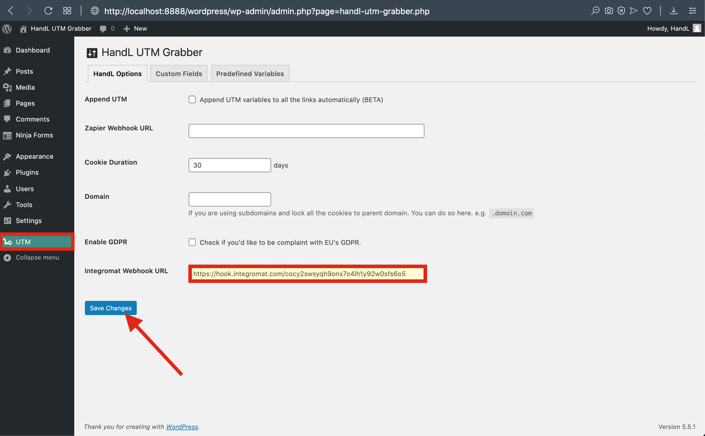 NJINT 6-)Paste The Webhook URL that you copied before to the Integromat section From UTM Settings.png