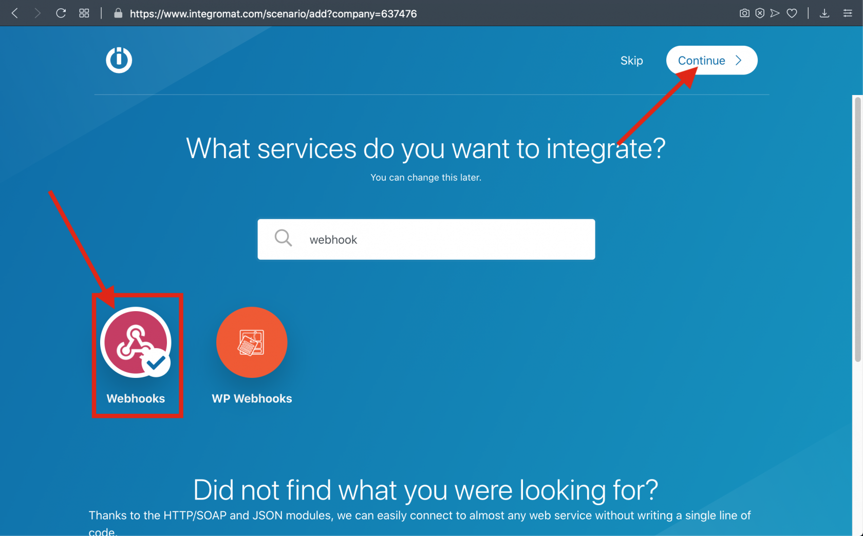 CF7INT 2-)Select Webhook and Click Continue.png
